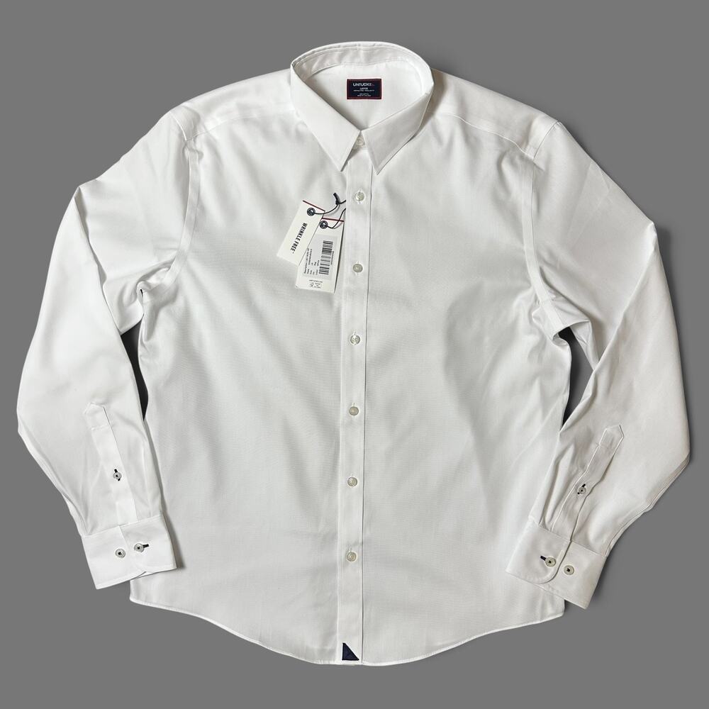 UNTUCKit Las Cases White Dress Shirt Mens L - 17 Neck 34/35 Wrinkle Free NWT